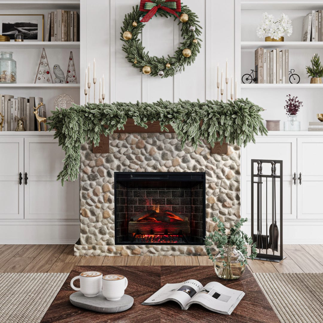 Country Living Glenbrook Stone Electric Fireplace Mantel Package