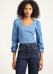 Aishah Scoop Neck Long Sleeve Ribbed Top - Winter Sky