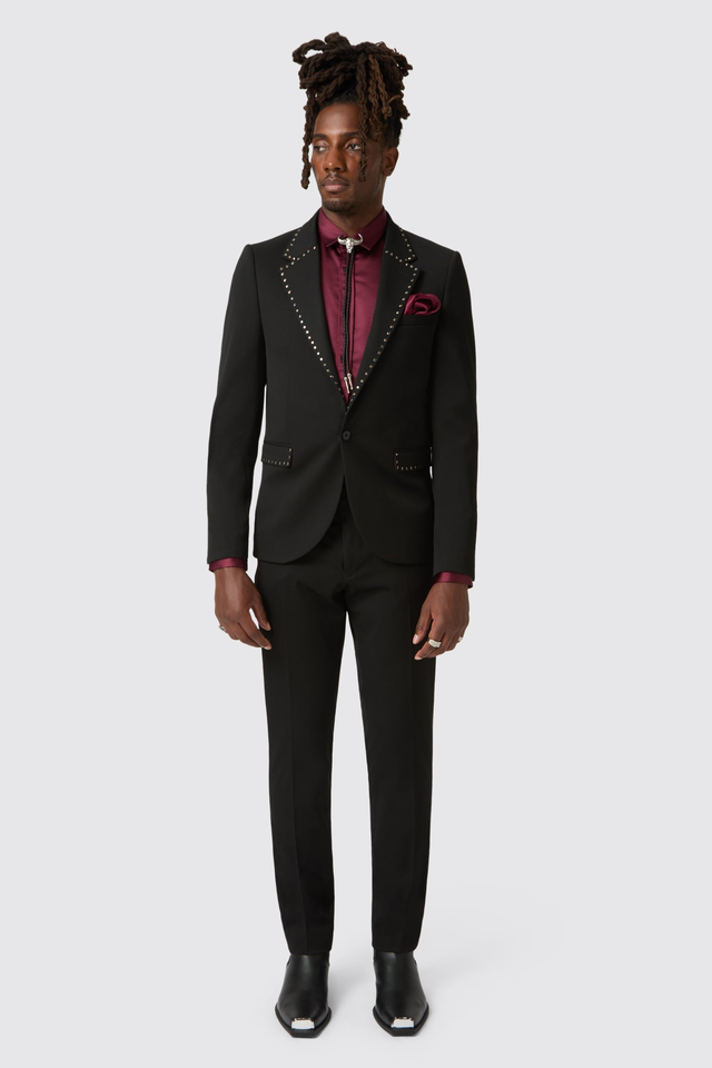 Elmas Skinny Fit Black Metal Studded Suit