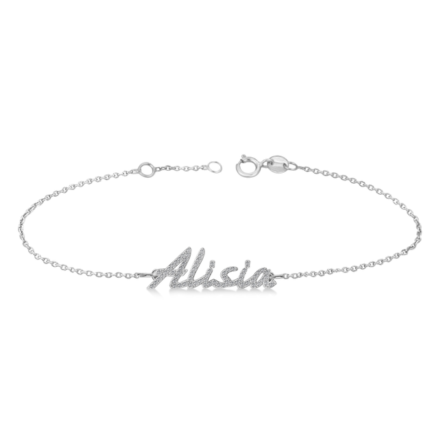 Personalized Diamond Name Anklet 14k White Gold