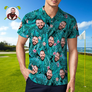 Men's Custom Face POLO Shirt Personalized Blue Golf Shirts For Him Pink Flower