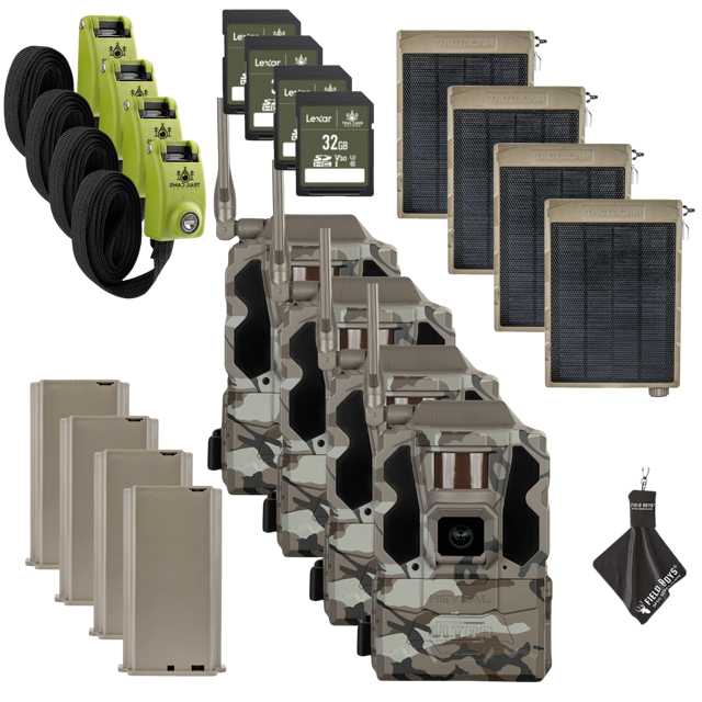 Buy 4 & Save! TACTACAM Reveal Ultra Cellular Trail Camera with Solar Panels, Batteries, SD Cards and Steel Reinforced Straps