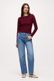 Slinky Jersey Boat Neck Long Sleeve Shirt | Ruby