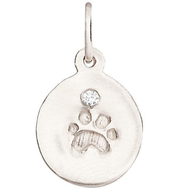Small Paw Print Disk Charm With Diamond
