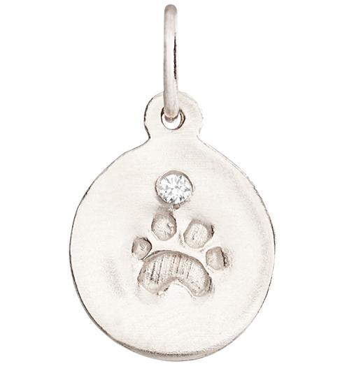 Small Paw Print Disk Charm With Diamond