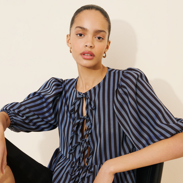 Striped Tie Front Blouse