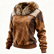 Carhartt Women's Suede Patchwork Leather Fox Fur Collar Sweatshirt