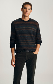 STRIPED CREW NECK SWEATER IN COPEN BLUE