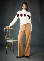 Meera Cream Argyle Print Pointelle Sweater