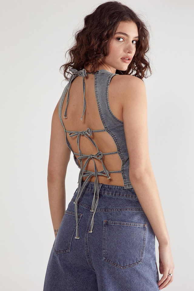 Denim Lace Back Top