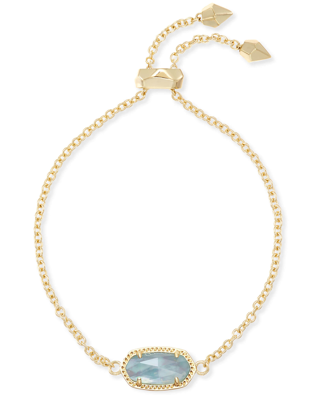 Elaina Gold Adjustable Chain Bracelet in London Blue Glass