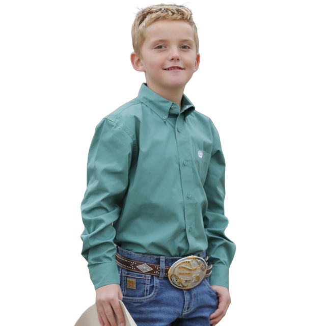 Cinch Boy's Solid Green Button Down Long Sleeve Shirt MTW7060355