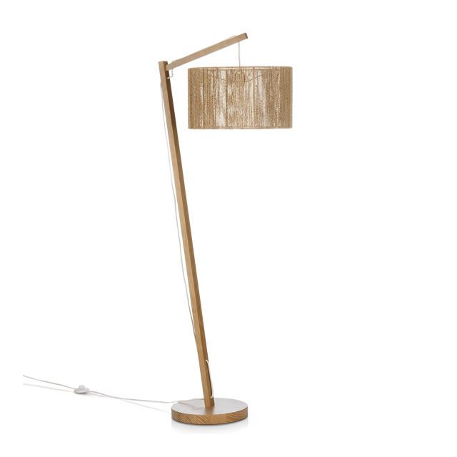 Lampe sur pied en corde chanvre et bois naturel