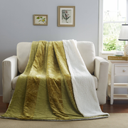 Tache Solid Embossed Green Olive Chartreuse Sherpa Throw Blanket (62096)