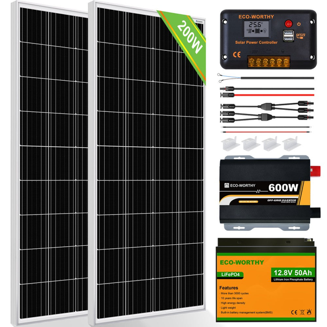 200W 12V Complete Off Grid Solar Kit
