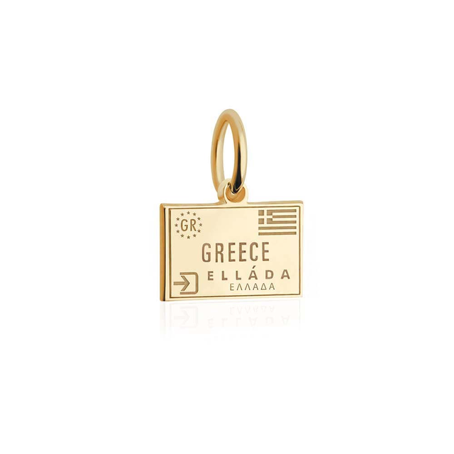 Greece Passport Stamp Charm Solid Gold Mini