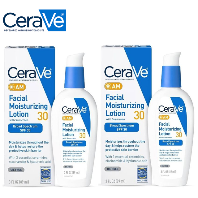 CeraVe AM Facial Moisturizing Lotion with SPF 30, 3 fl. oz. (2-Pack)