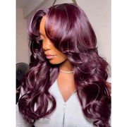 Black Cherry Loose Body Wave 5x7 Ready To Go Lace Closure Wigs With Face Framing Layers