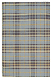 EORC Blue Hand-Tufted Wool Plaid Rug 12' x 15'
