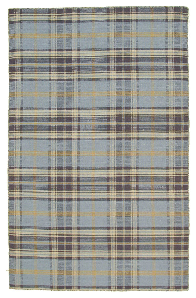 EORC Blue Hand-Tufted Wool Plaid Rug 12' x 15'