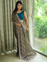 Anouk Teal Tissue Embroidered Sarees