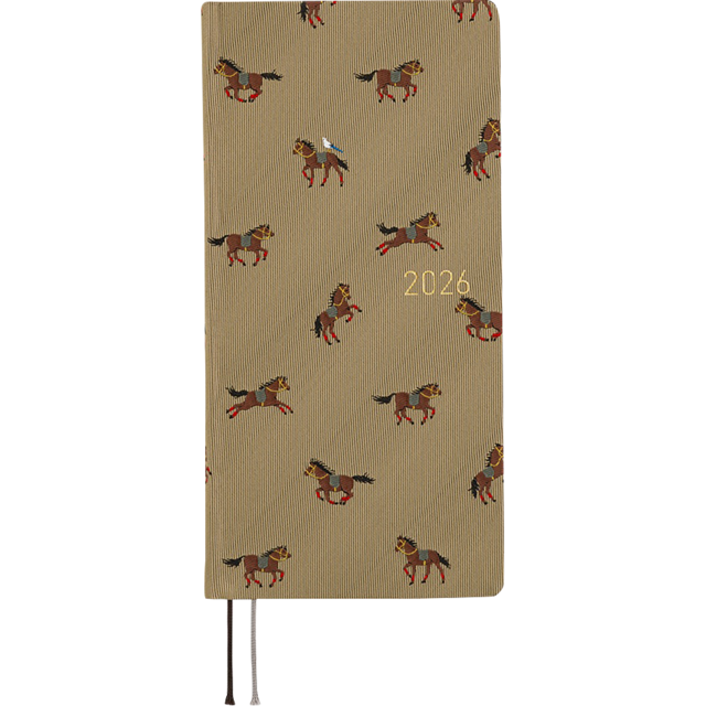 Hobonichi Light Hard Cover Mega English Book - Bow & Tie: Galloping Horses - Tall & Slim (Weeks - January Start)