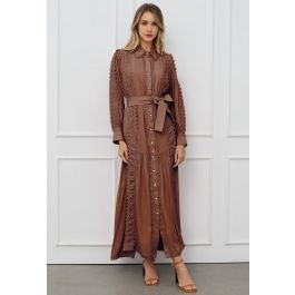 Captivating Lace Tie-Waist Button Down Maxi Dress in Brown