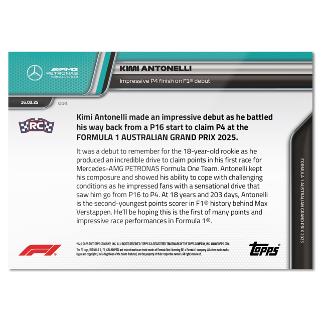 Kimi Antonelli - 2025 Formula 1® Topps NOW® Karte 14