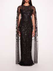 Sequin Lattice Cape Gown
