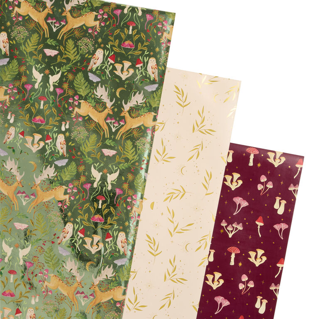Red, Green and Cream Folkloric Forest Wrapping Paper Rolls 3 Pack - World Market