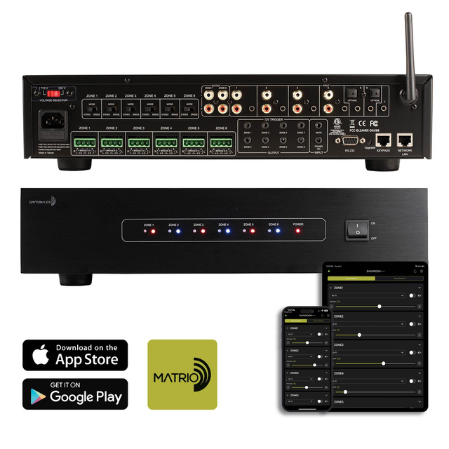 Dayton Audio DAX88 8-Source 8-Zone Multi-Room APP Controlled Distributed Audio Matrix Amplifier