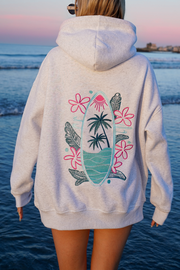 Pearl Grey Surfing The Waves Embroider Hoodie