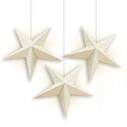 3-PACK White Moon and Stars 24" Illuminated Paper Star Lanterns Hanging Decorations
