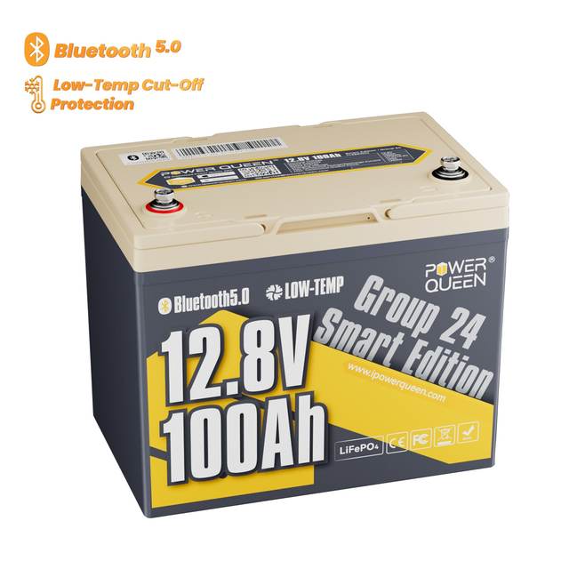 Power Queen 12V 100Ah Group 24 Smart Deep Cycle Lithium Battery