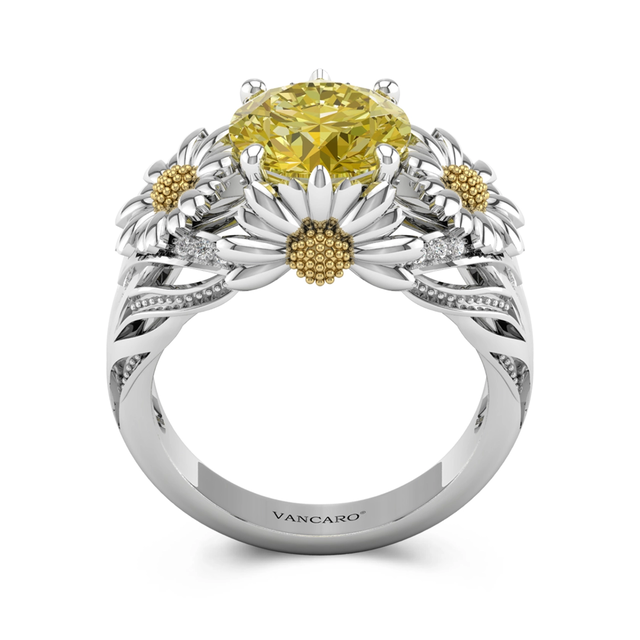Nature Daisy Engagement Ring Women Yellow Round