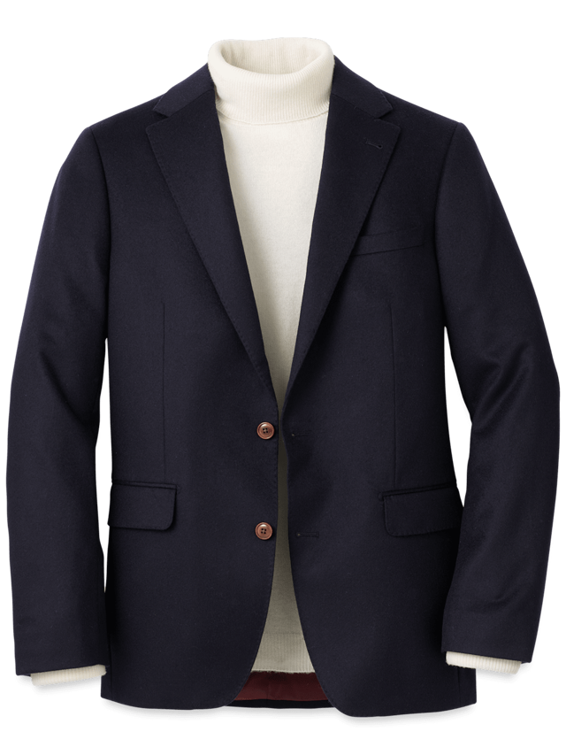 Cashmere Single Breasted Notch Lapel Sport Coat - Navy