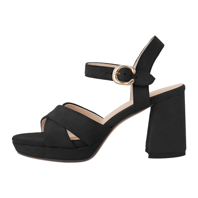 Suede Round Toe Platform Buckle Strap Sandals