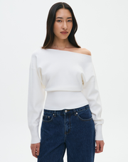 Knit Off Shoulder Rib Waist Longsleeve