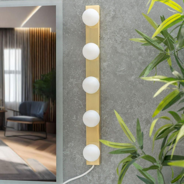 Plug in Brushed Gold Hollywood Make Up Dressing Table Vanity Wall Light - Bulbs Included