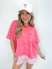 Maeve Mineral Washed Cropped Tee - Washed Deep Pink