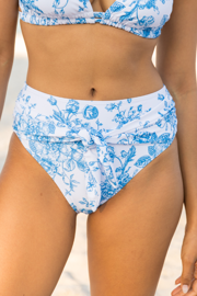 Marina Mood Blue and Ivory Vintage Floral Print Bikini Bottom FINAL SALE