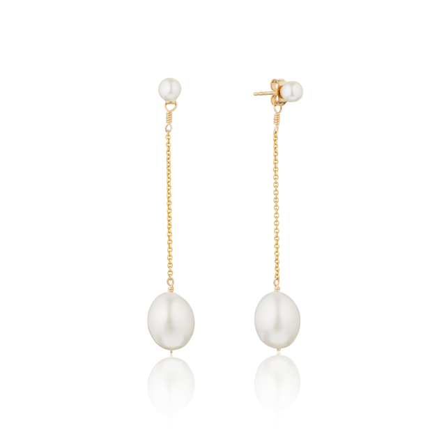 Gold Large and Small Pearl Drop Stud Earrings