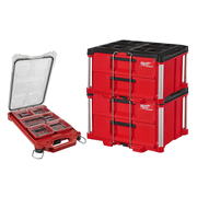 Milwaukee PACKOUT Organizer + SHOCKWAVE 100-Piece Impact Bit Set and Two PACKOUT 2-Drawer Tool Boxes