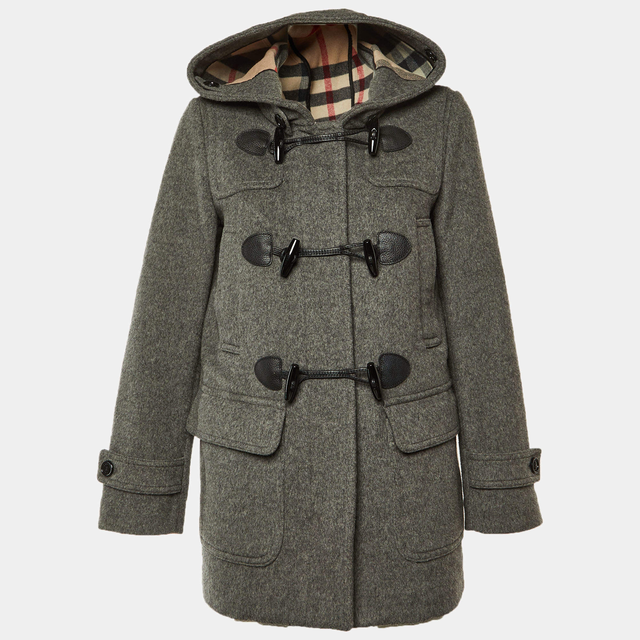 Burberry Brit Grey Wool Hooded Toggle Coat M