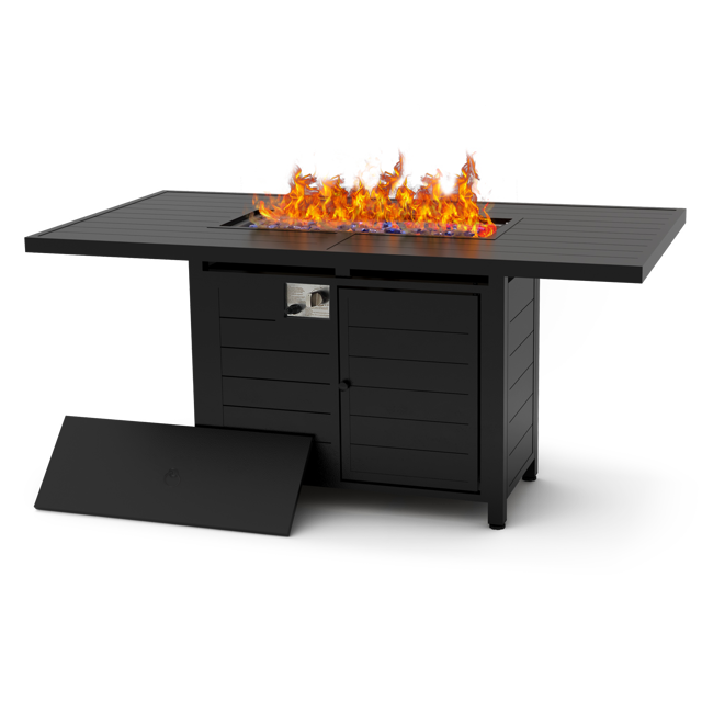 Pizzello Passione - 62.5" Aluminum Propane Fire Pit Table 50,000 BTU Outdoor Rectangular Dining Table