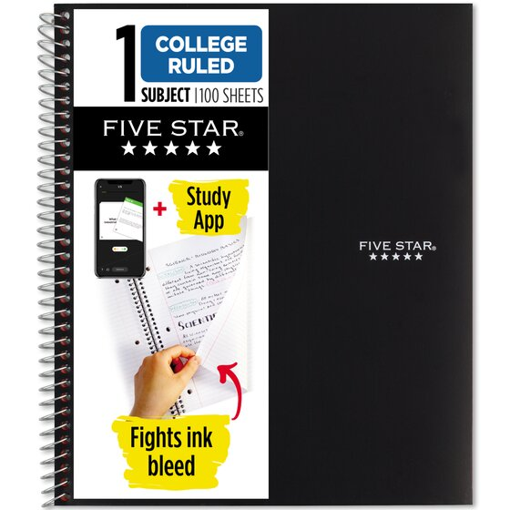 Five Star® Wirebound Notebook Plus Study App, 1 Subject, College Ruled