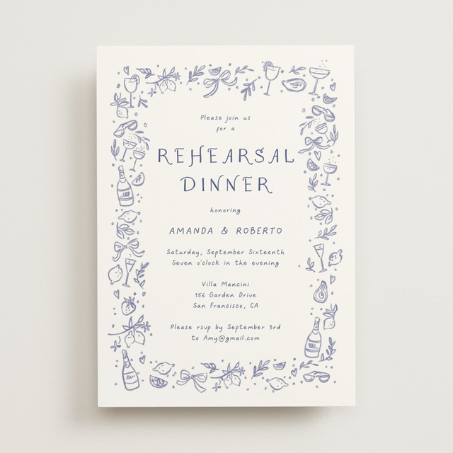 "Bridal Border" - Customizable Rehearsal Dinner Invitations in Blue by frau brandt.