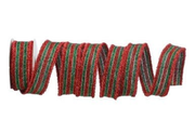 1.5" Red/Green Stripe Tinsel Ribbon - 10yd