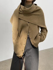 Khaki Scarf Knit Cardigan-PREORDER