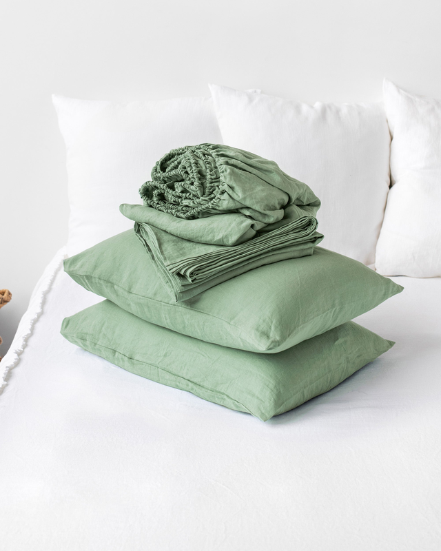 Matcha green linen sheet set (4 pcs)
